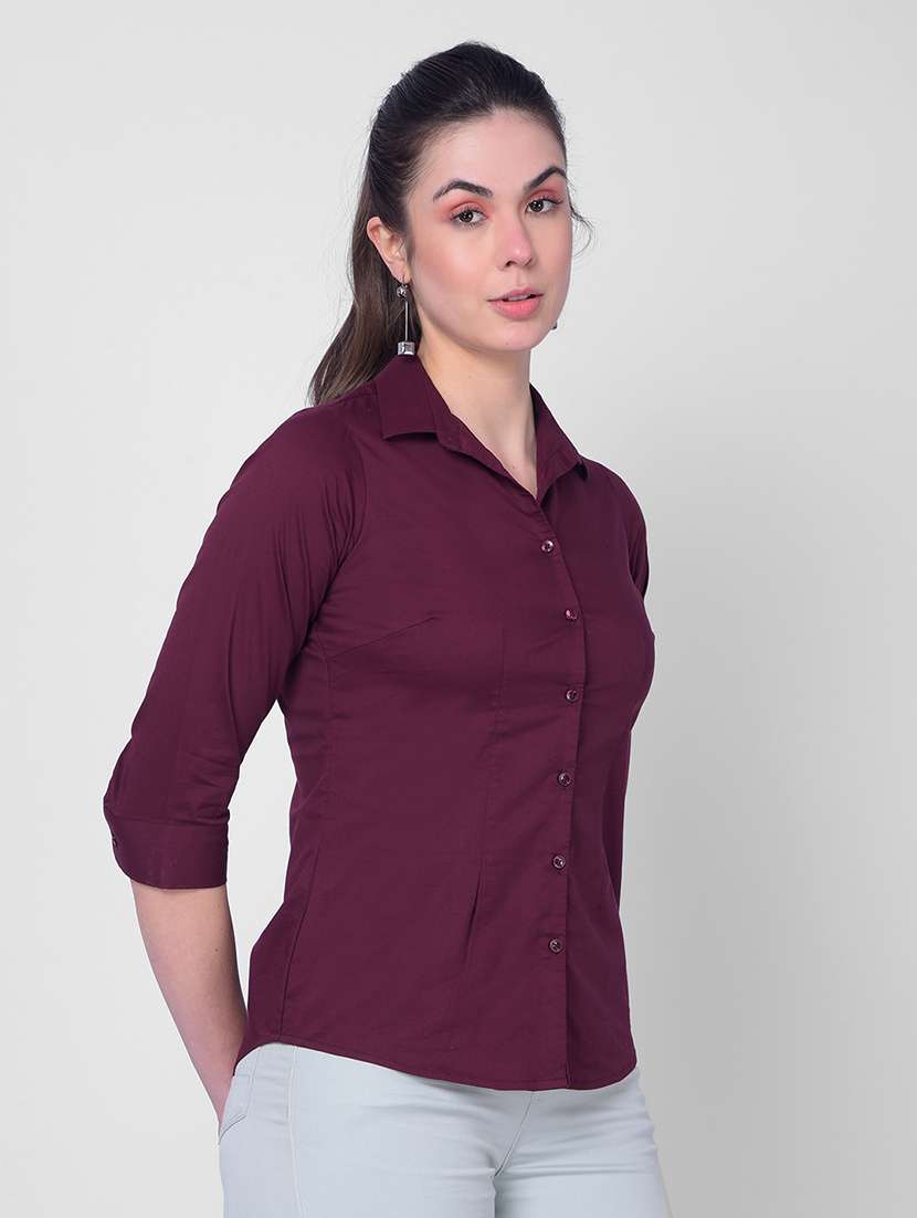 maroon cotton blend solid shirt - 20946298 - Standard Image - 2
