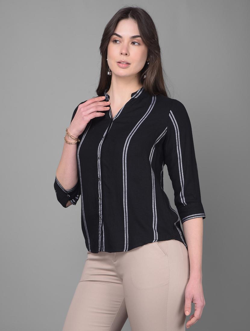 black viscose crop shirt - 20946301 - Standard Image - 2