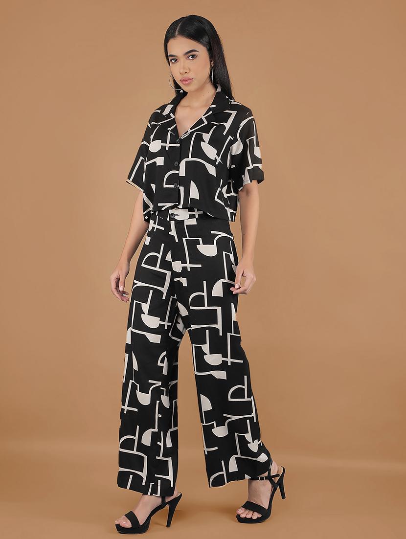 crimsoune club women's black printed linen co-ord sets - 20946312 - Standard Image - 2