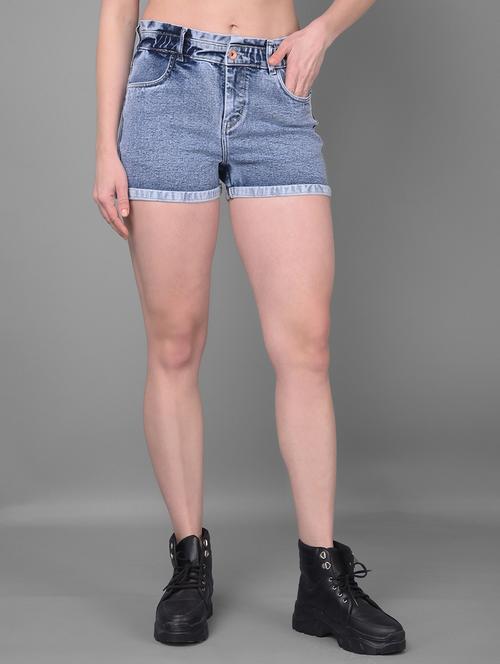 women solid mid rise denim shorts - 20946314 - Standard Image - 0