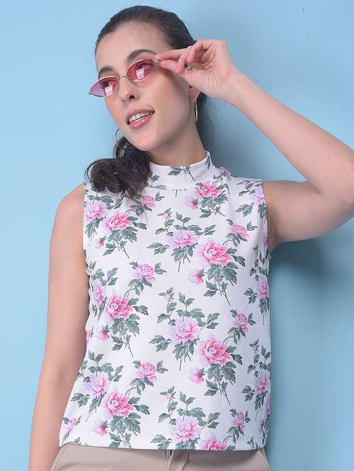 women off white floral printed regular top - 20946342 - Standard Image - 0