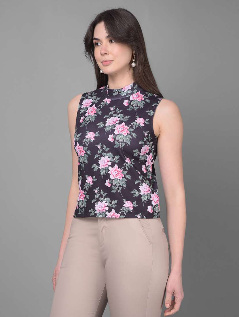 women floral print mock neck sleeveless top - 20946344 -  Standard Image - 2
