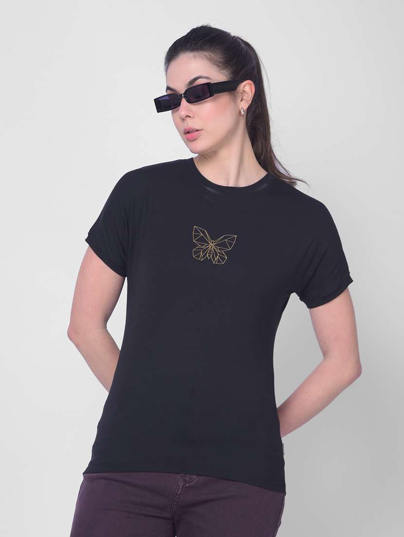 black cotton printed t-shirt