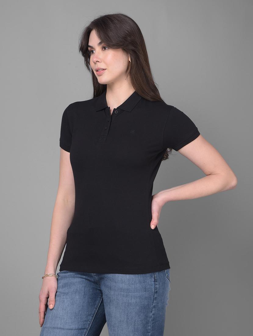 women solid cotton polo t-shirt - 20946355 - Standard Image - 2