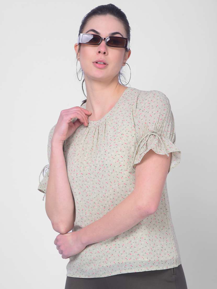 women neo mint floral printed regular top