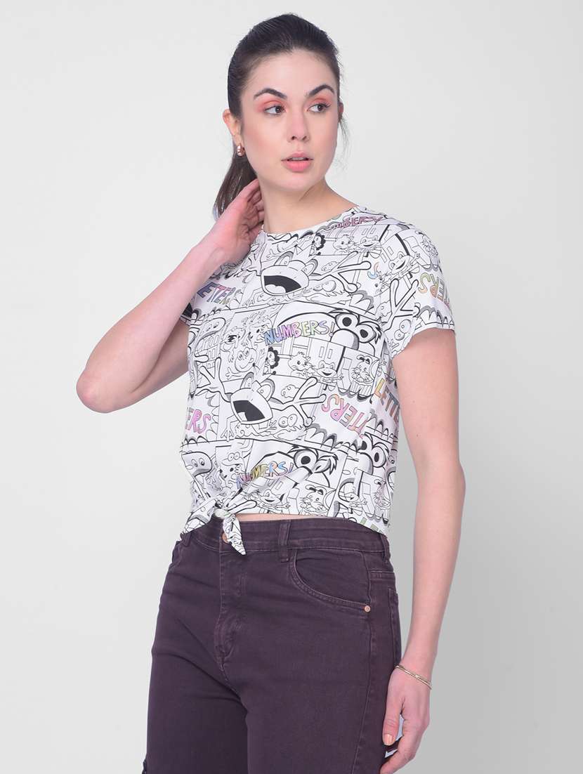 women white quirky printed regular top