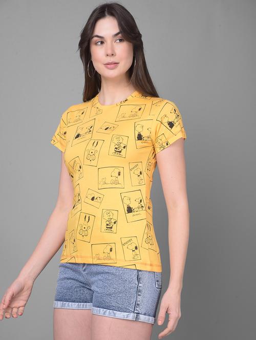 yellow cotton printed t-shirt - 20946362 - Standard Image - 0