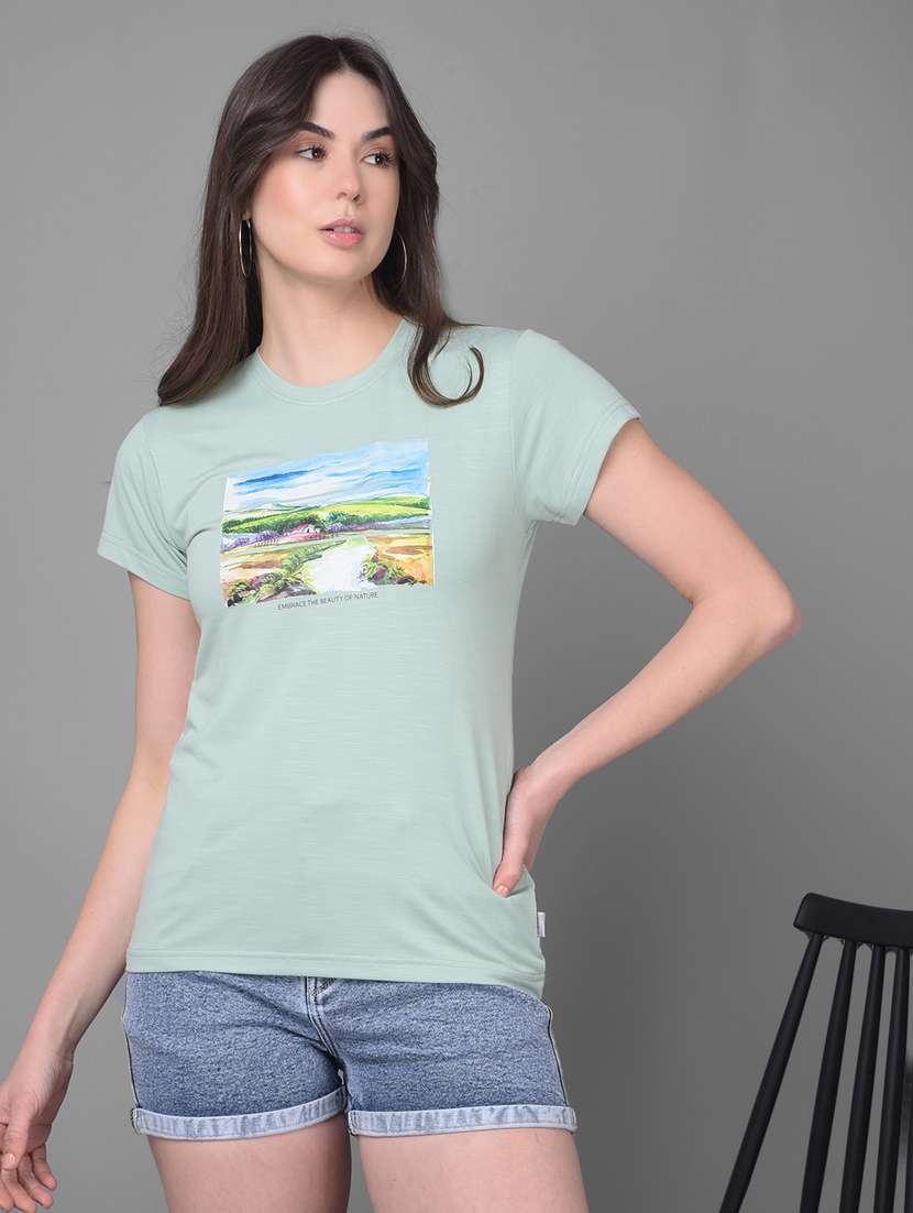 green cotton chest print t-shirt