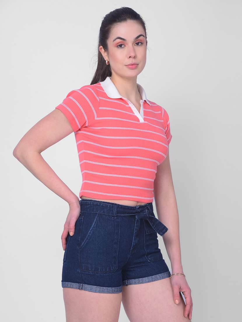 red striped cotton crop t-shirt - 20946375 -  Standard Image - 2