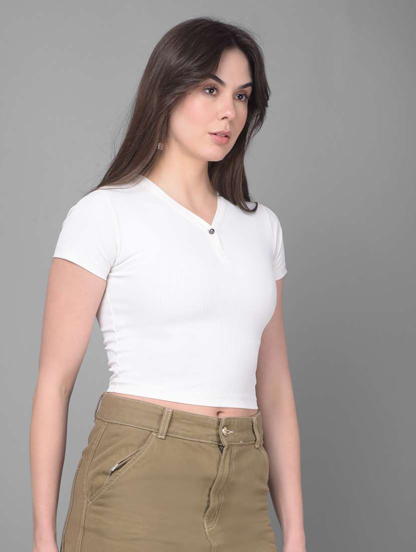 white cotton crop tshirt - 20946376 -  Standard Image - 2