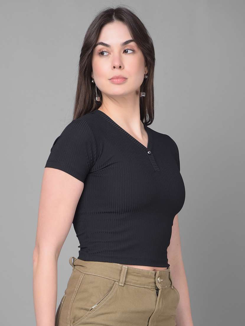 black cotton crop tshirt - 20946379 -  Standard Image - 2