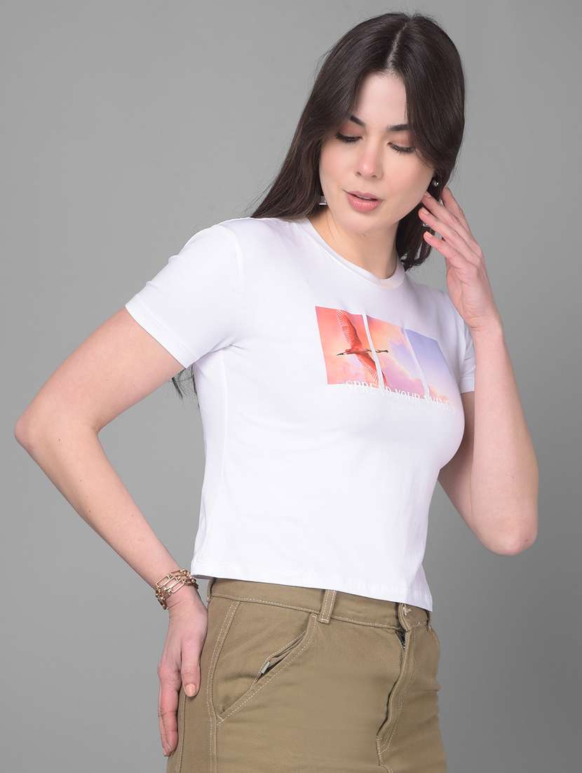 white cotton crop tshirt - 20946383 - Standard Image - 2