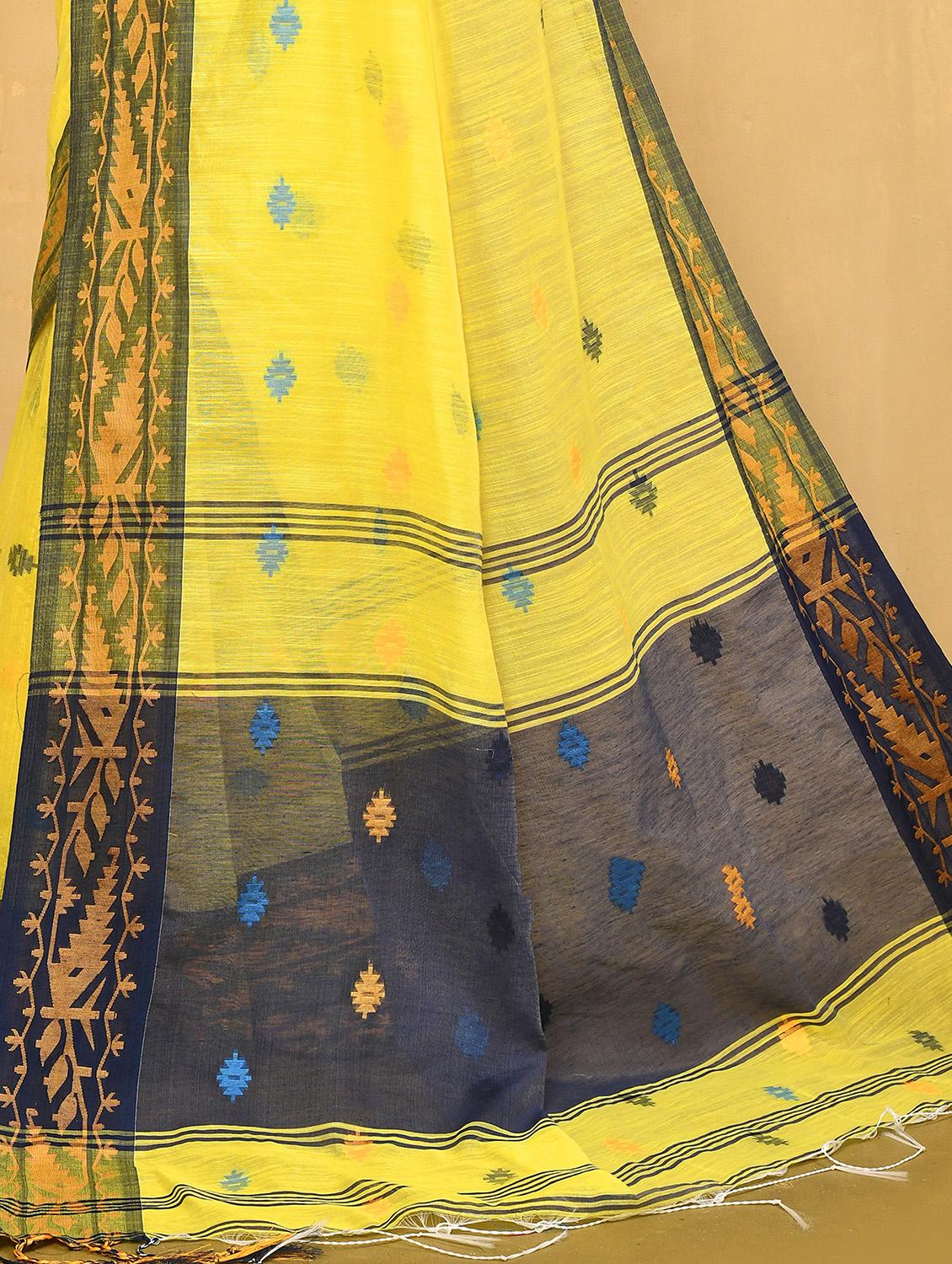 yellow self design handloom saree - 20946422 - Standard Image - 2
