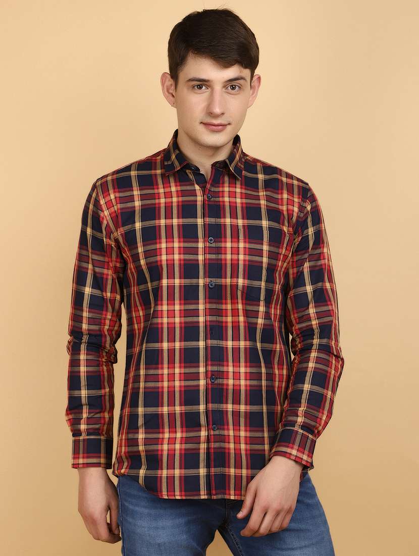men checkered cotton casual shirt