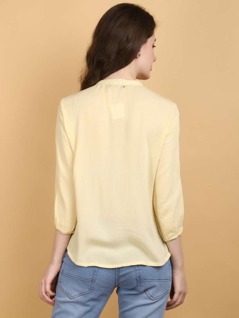 pastel yellow rayon embroidered straight top - 20946533 -  Standard Image - 2