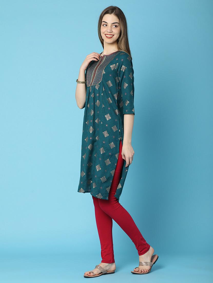 women three quarter sleeve a-line kurta - 20946552 - Standard Image - 2