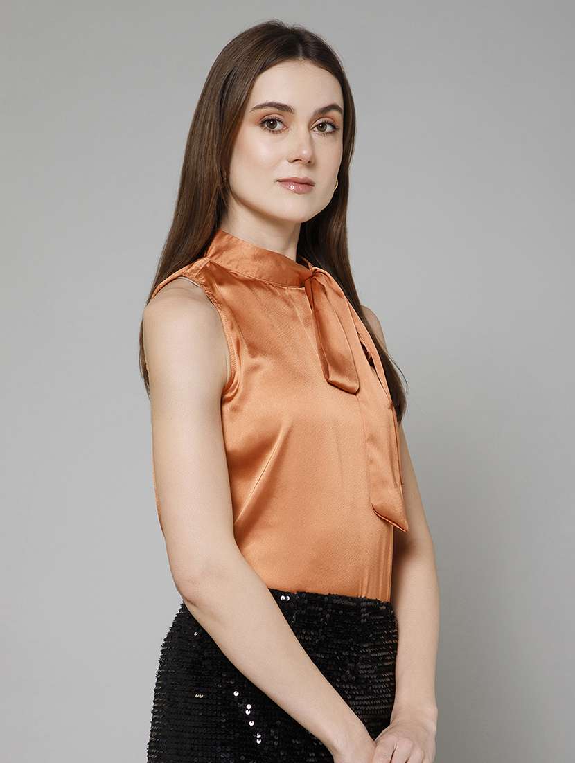 women rust solid sleeveless regular top - 20947217 -  Standard Image - 2