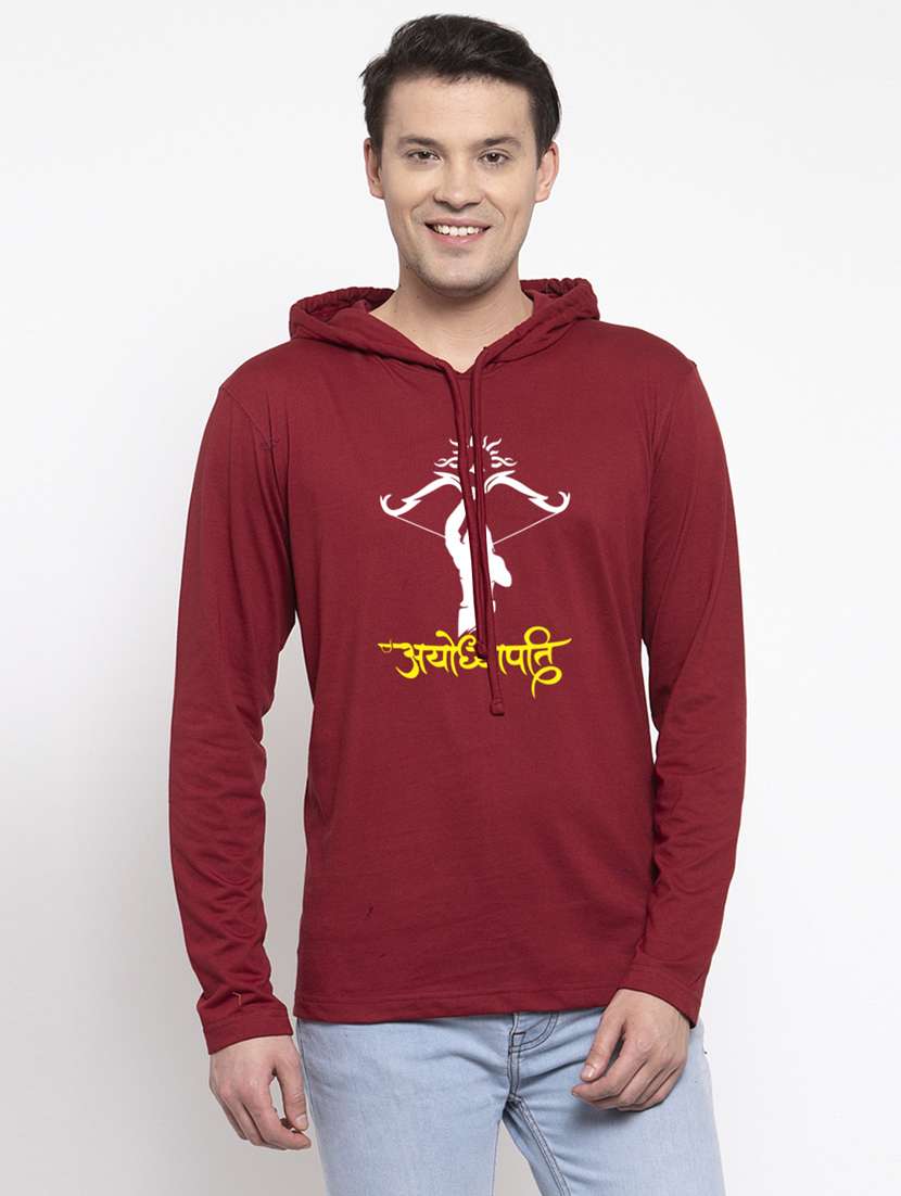 maroon cotton chest print sweatshirt