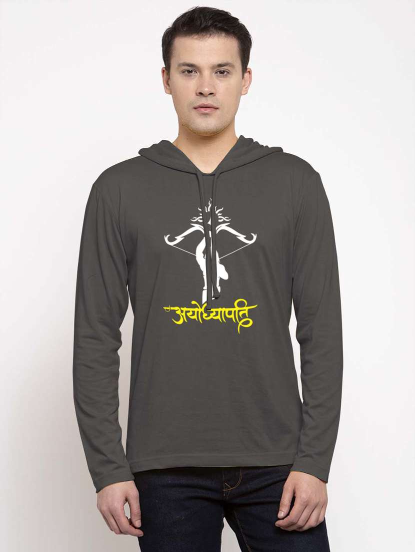 grey cotton chest print sweatshirt