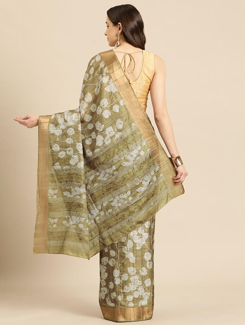 olive green printed saree - 20947832 - Standard Image - 2