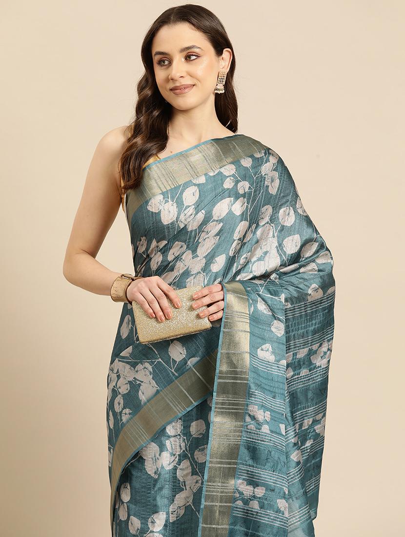 teal silk printed saree - 20947834 - Standard Image - 2