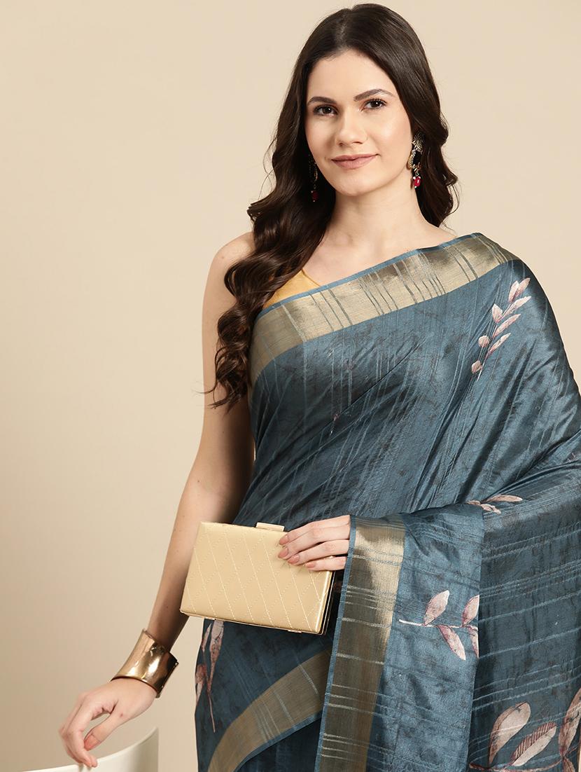 teal silk printed saree - 20947844 - Standard Image - 2