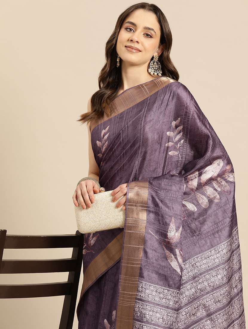 lavender silk printed saree - 20947847 - Standard Image - 2