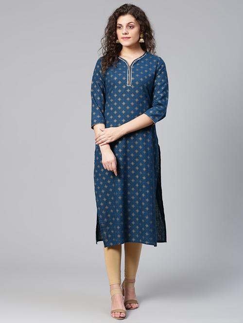 women three quarter sleeve straight kurta - 20947962 - Standard Image - 0
