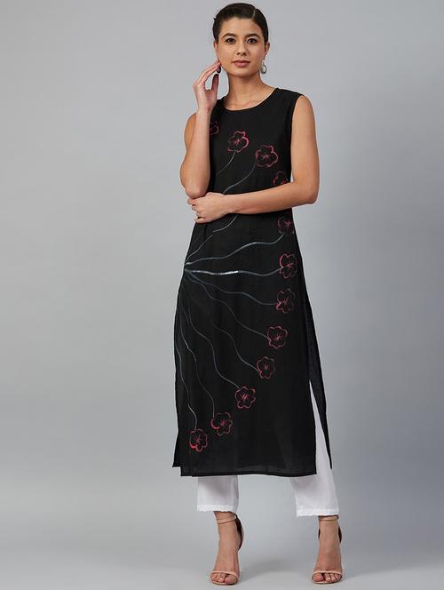 women black sleveless straight kurta - 20947966 -  Standard Image - 0