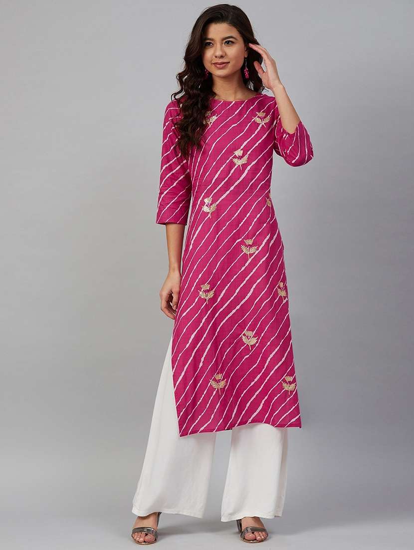 women three quarter sleeve straight kurta
