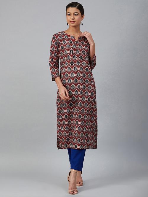 women three quarter sleeve straight kurta - 20947969 - Standard Image - 0