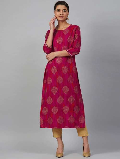 women three quarter sleeve straight kurta - 20947970 -  Standard Image - 0