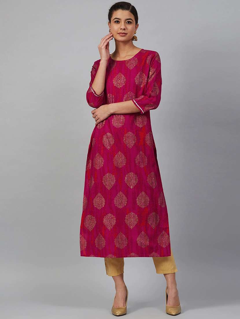 women three quarter sleeve straight kurta - 20947970 -  Zoom Image - 0