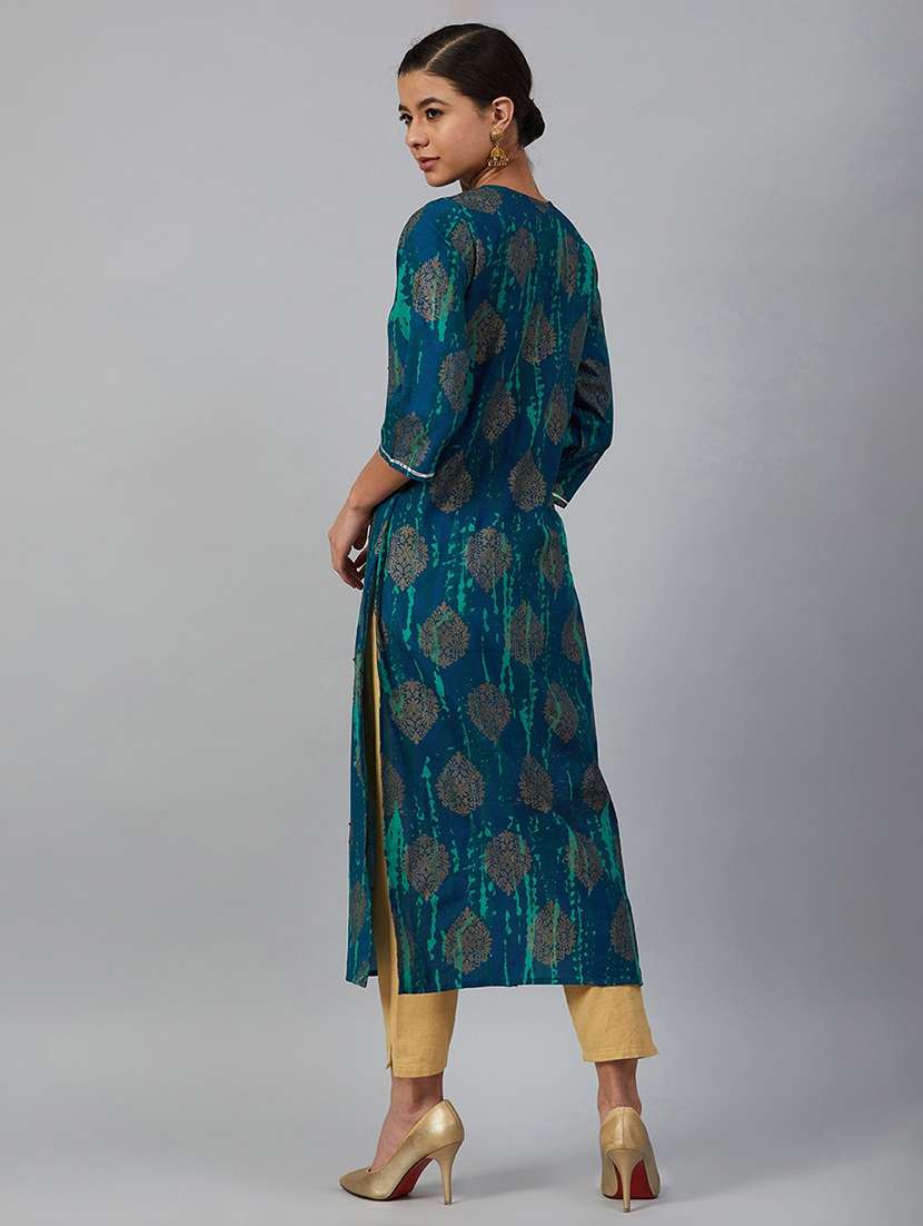 women three quarter sleeve straight kurta - 20947971 - Standard Image - 2