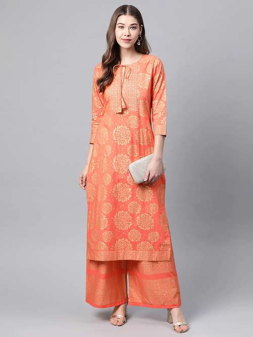 women three quarter sleeve straight kurta - 20947974 -  Standard Image - 0
