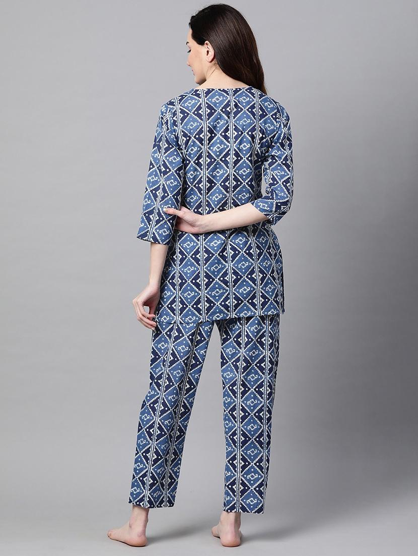 women blue geometric printed co-ord set - 20947987 - Standard Image - 2