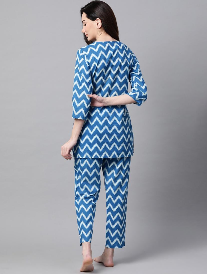 women light blue chevron printed co-ord set - 20947988 - Standard Image - 2
