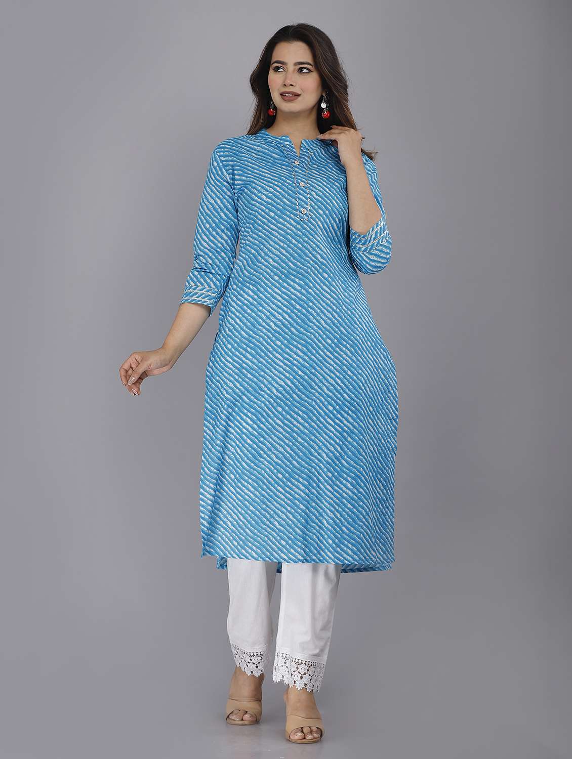women leheriya cotton straight kurta