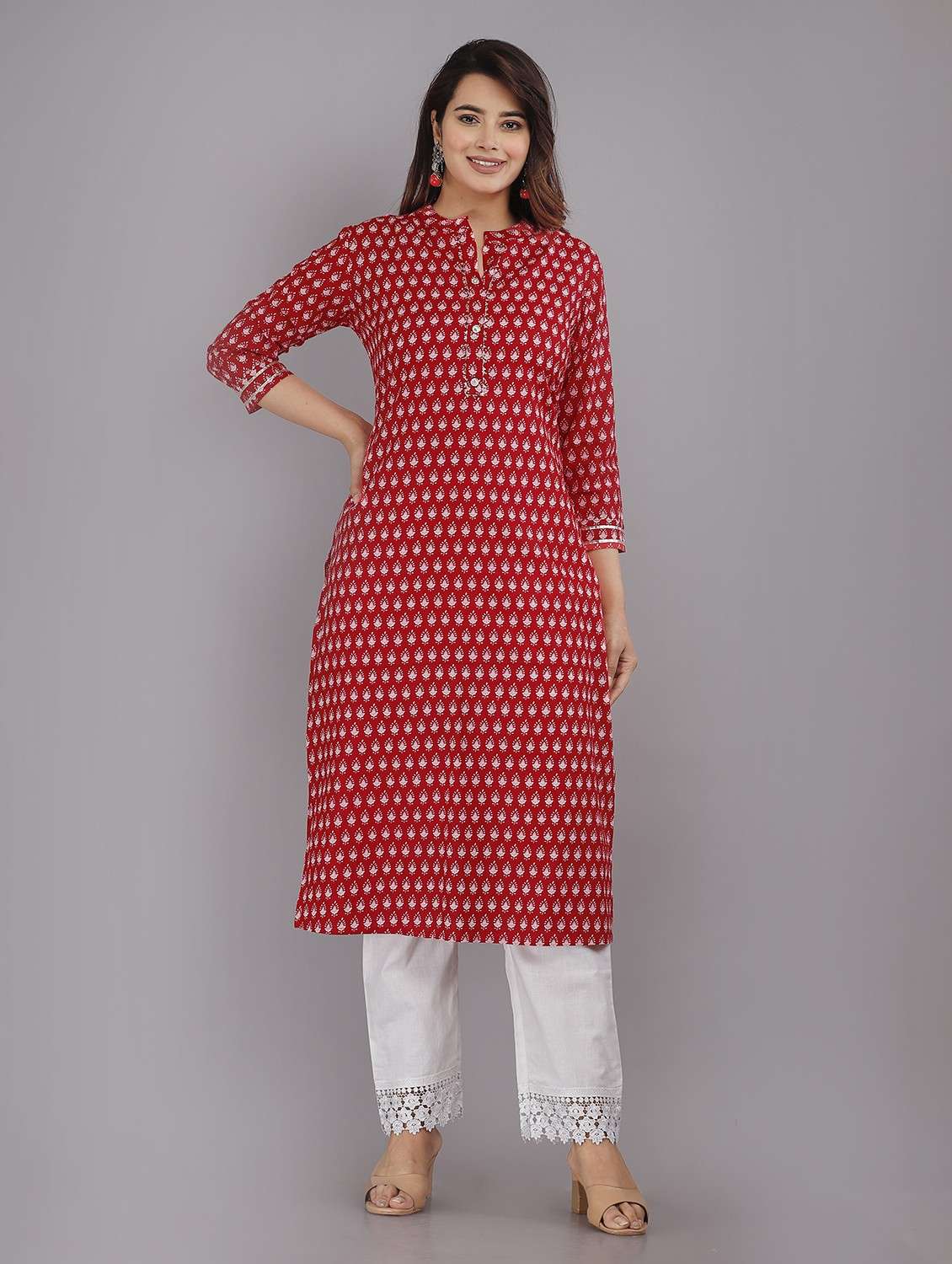 women printed cotton straight kurta