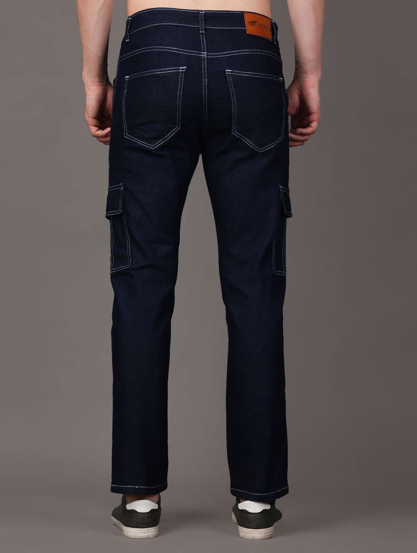 navy blue cotton blend cargo jeans - 20948274 -  Standard Image - 2