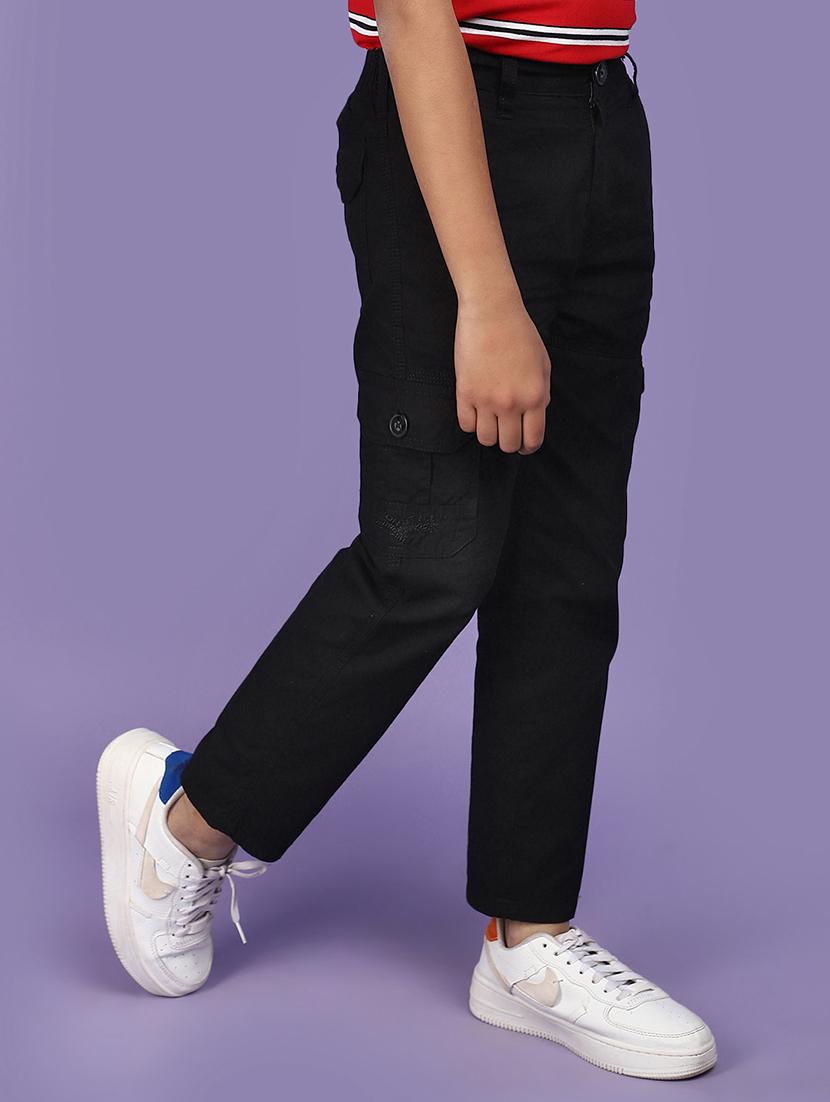boys solid black cargo trouser - 20948401 - Standard Image - 2