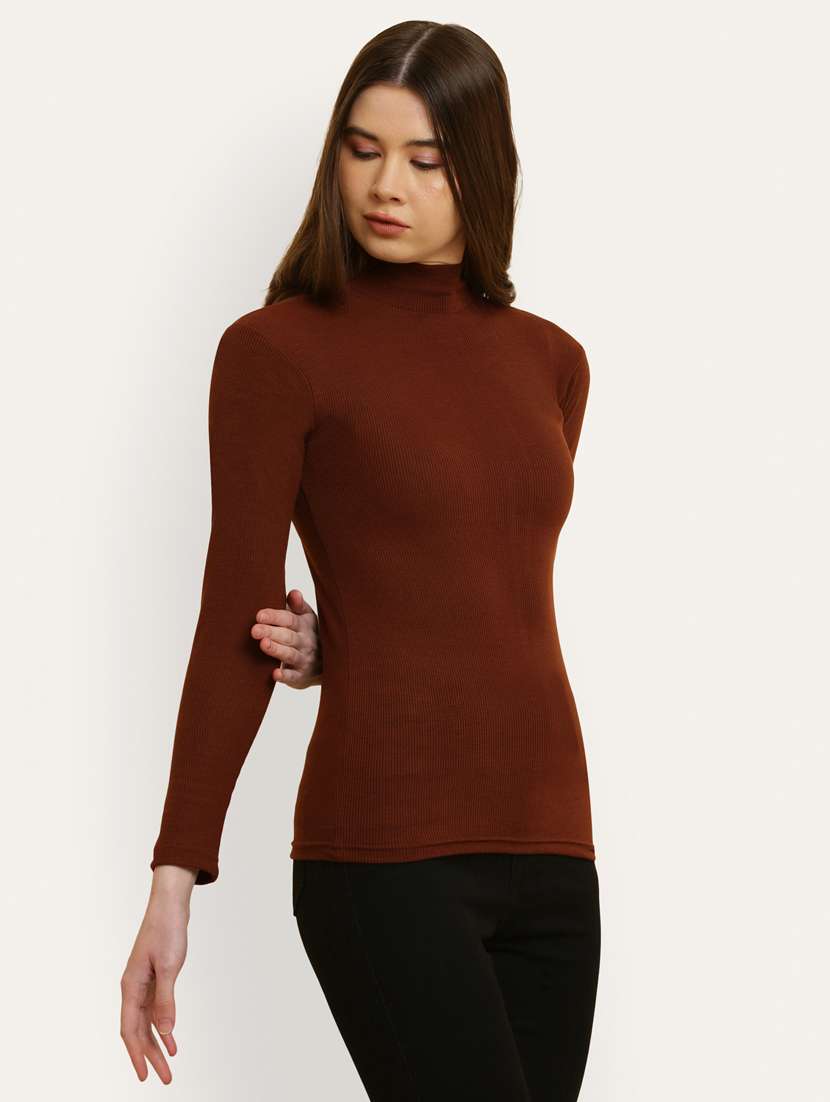 Brown Cotton Plain Top - 20948447 -  Standard Image - 2