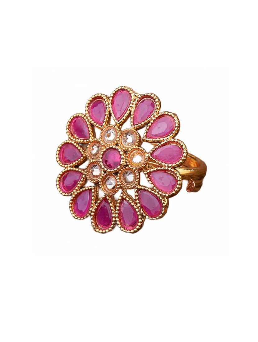 antique ruby stone gold plated floral adjustable finger ring - 20948513 - Standard Image - 2