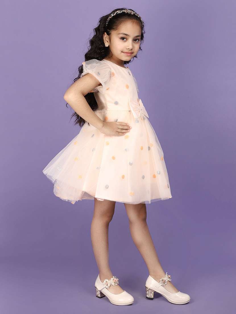 girls peach sequins detailed frock - 20948533 -  Standard Image - 2