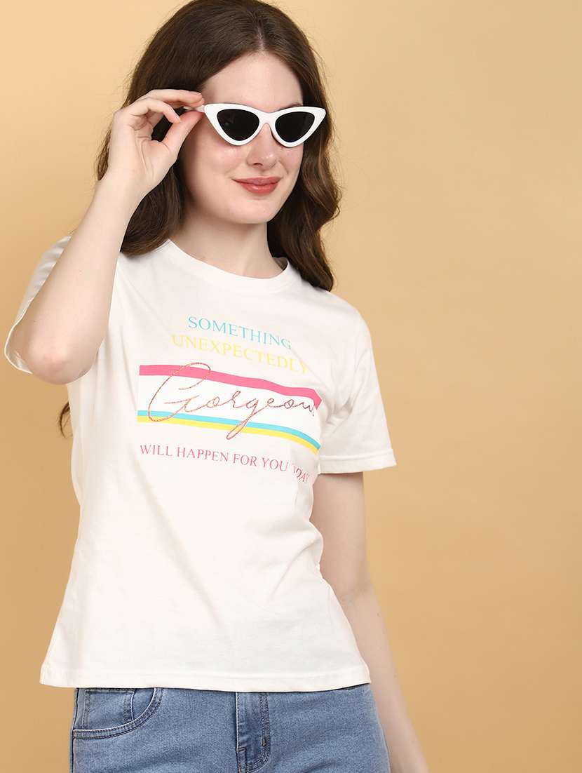 white cotton typographic print t-shirt - 20948549 -  Standard Image - 2