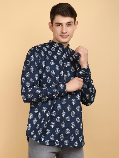men printed long sleeves short kurta - 20948565 - Standard Image - 0