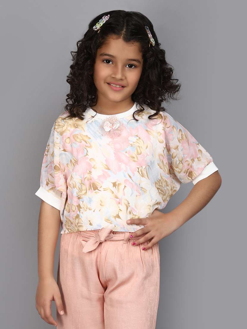 girls round neck printed top