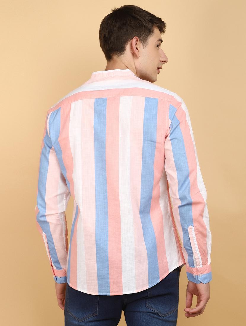 men multi colored regular fit mandarin neck casual shirt - 20948595 - Standard Image - 2