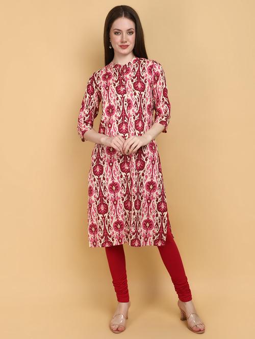 women pink mandarin neck straight kurta - 20948650 -  Standard Image - 0