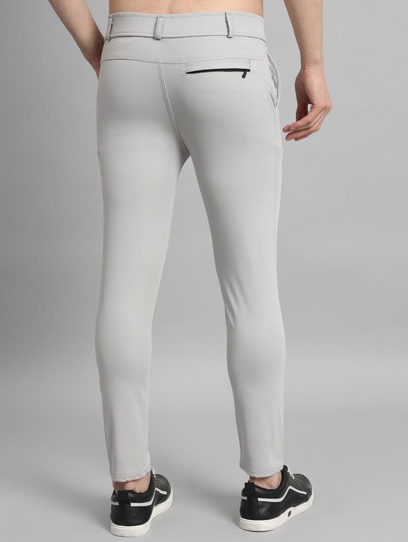grey lycra blend flat front casual trousers - 20949331 - Standard Image - 2